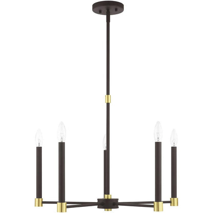 Bronze Five Light Metal Dimmable Chandelier With Shades HomeRoots