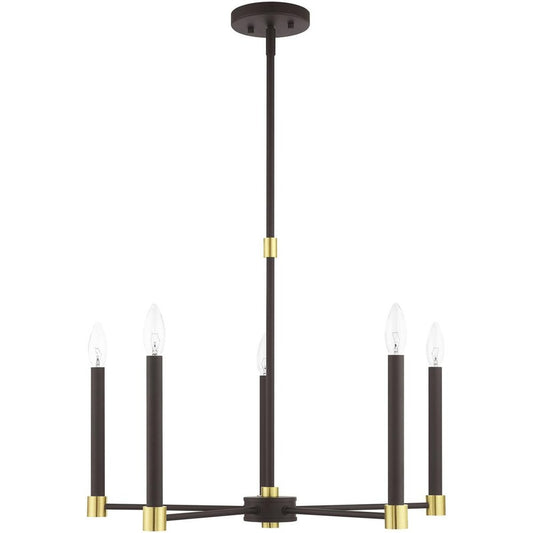 Bronze Five Light Metal Dimmable Chandelier With Shades HomeRoots