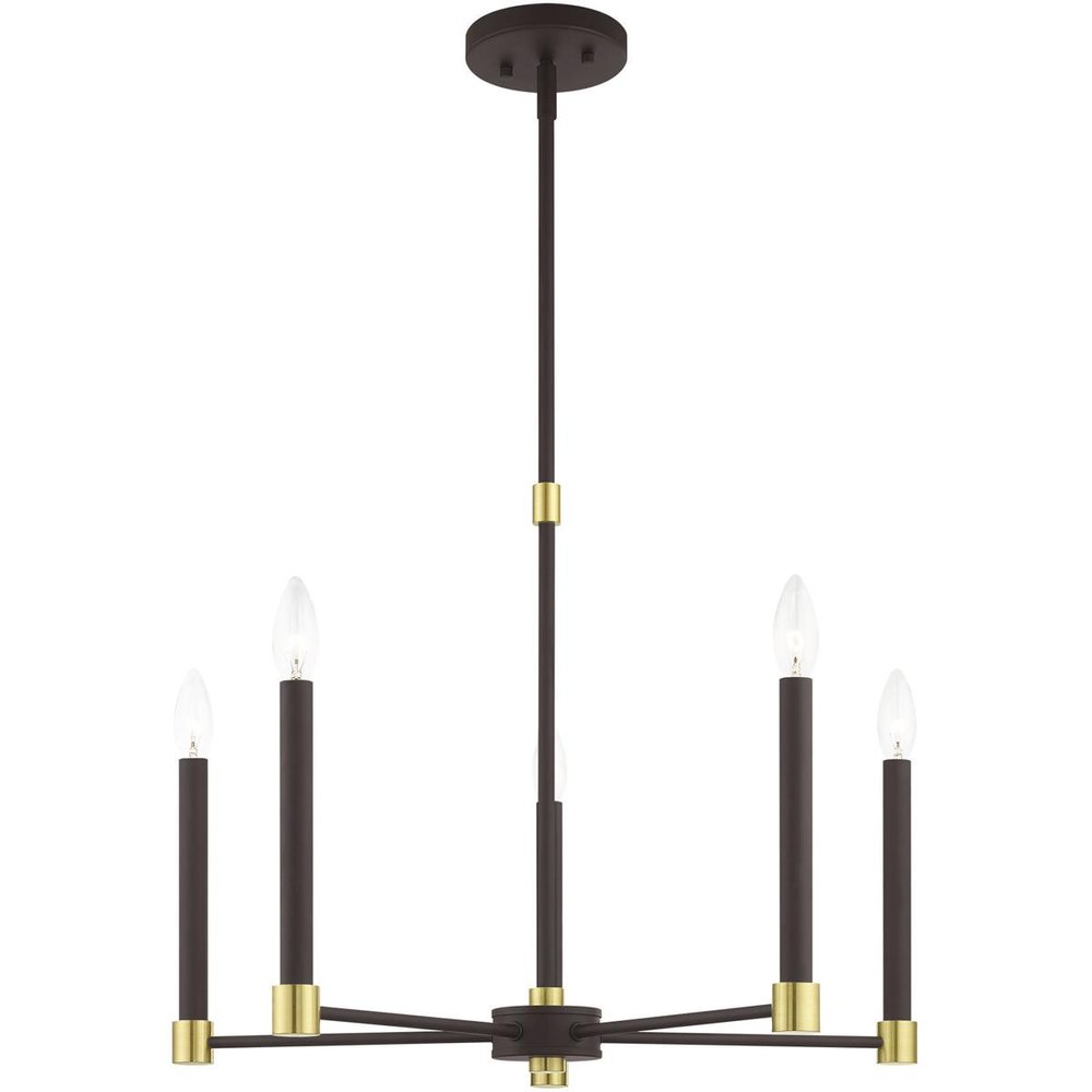 Bronze Five Light Metal Dimmable Chandelier With Shades HomeRoots