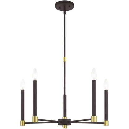 Bronze Five Light Metal Dimmable Chandelier With Shades HomeRoots