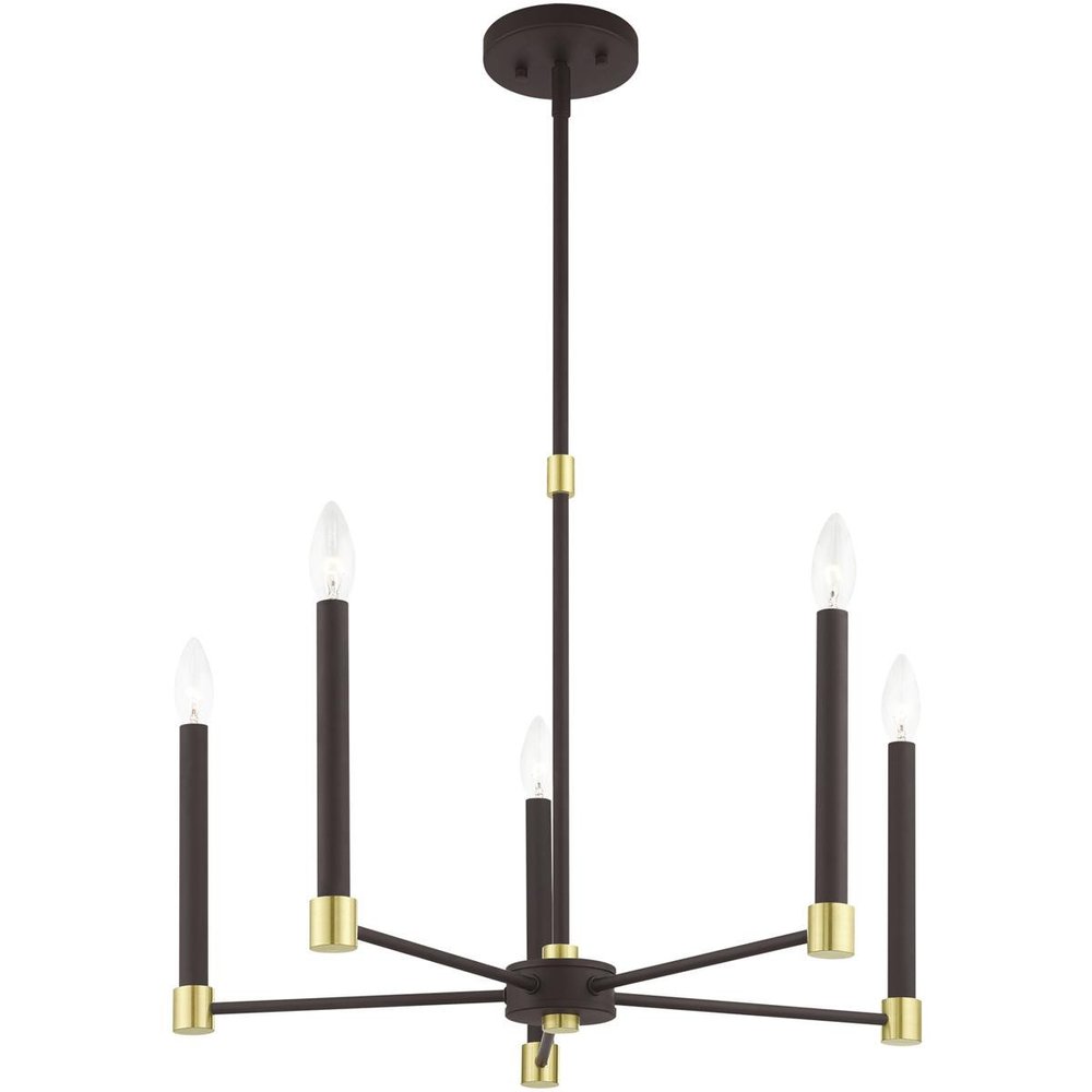 Bronze Five Light Metal Dimmable Chandelier With Shades HomeRoots