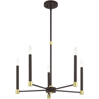 Bronze Five Light Metal Dimmable Chandelier With Shades HomeRoots