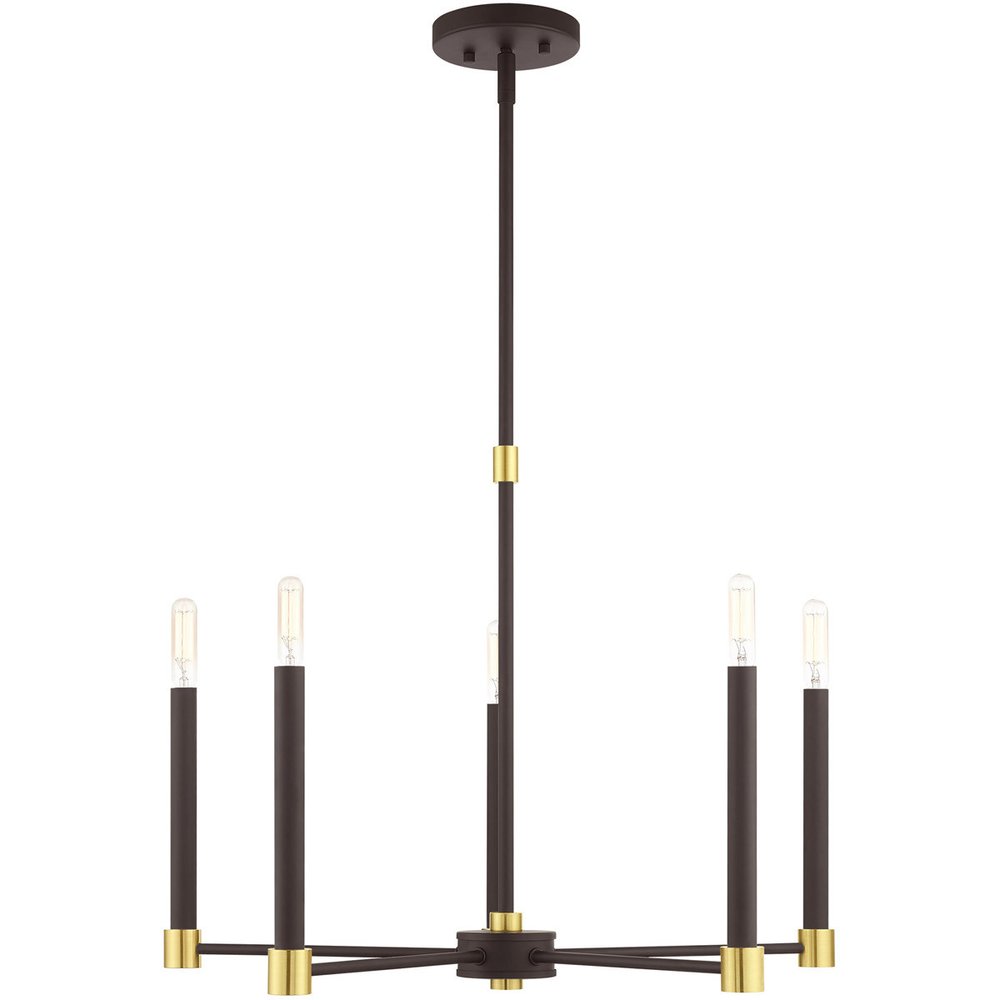 Bronze Five Light Metal Dimmable Chandelier With Shades HomeRoots