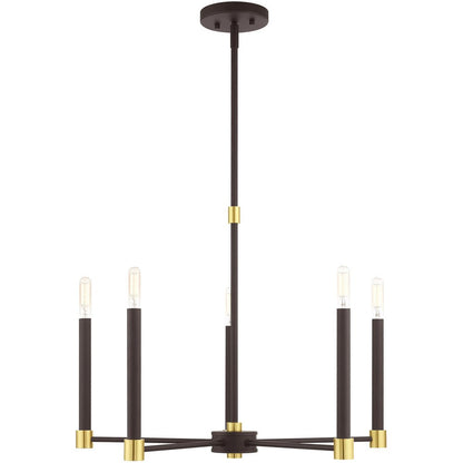Bronze Five Light Metal Dimmable Chandelier With Shades HomeRoots