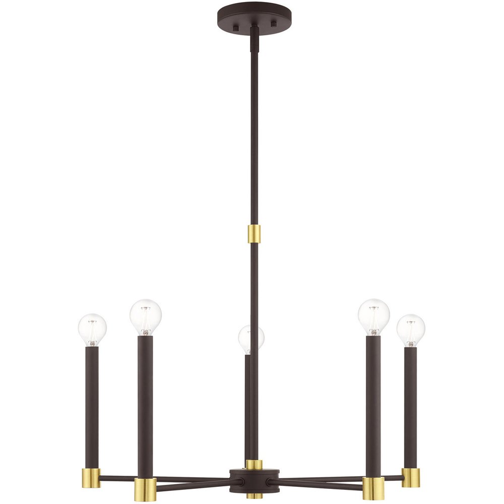 Bronze Five Light Metal Dimmable Chandelier With Shades HomeRoots