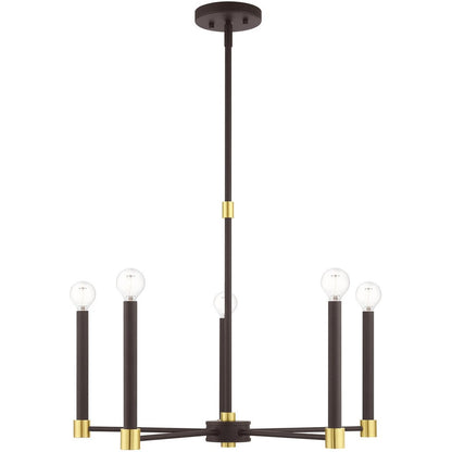Bronze Five Light Metal Dimmable Chandelier With Shades HomeRoots