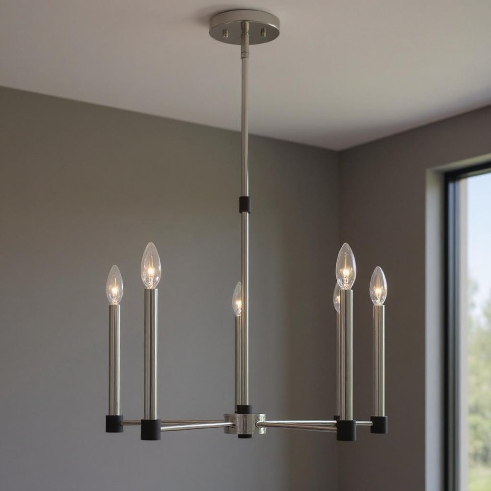 Nickel Five Light Metal Dimmable Chandelier With Shades HomeRoots