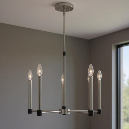 Nickel Five Light Metal Dimmable Chandelier With Shades HomeRoots