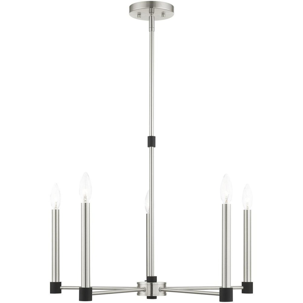 Nickel Five Light Metal Dimmable Chandelier With Shades HomeRoots