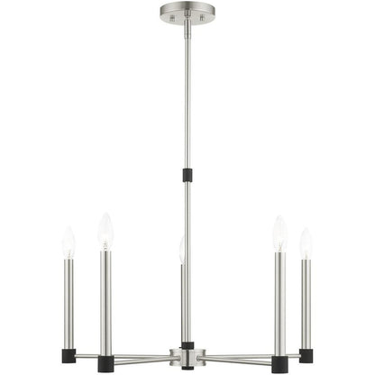 Nickel Five Light Metal Dimmable Chandelier With Shades HomeRoots