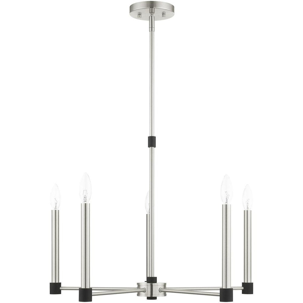 Nickel Five Light Metal Dimmable Chandelier With Shades HomeRoots