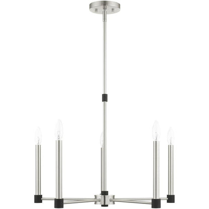 Nickel Five Light Metal Dimmable Chandelier With Shades HomeRoots