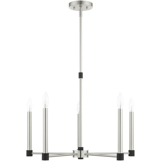 Nickel Five Light Metal Dimmable Chandelier With Shades HomeRoots