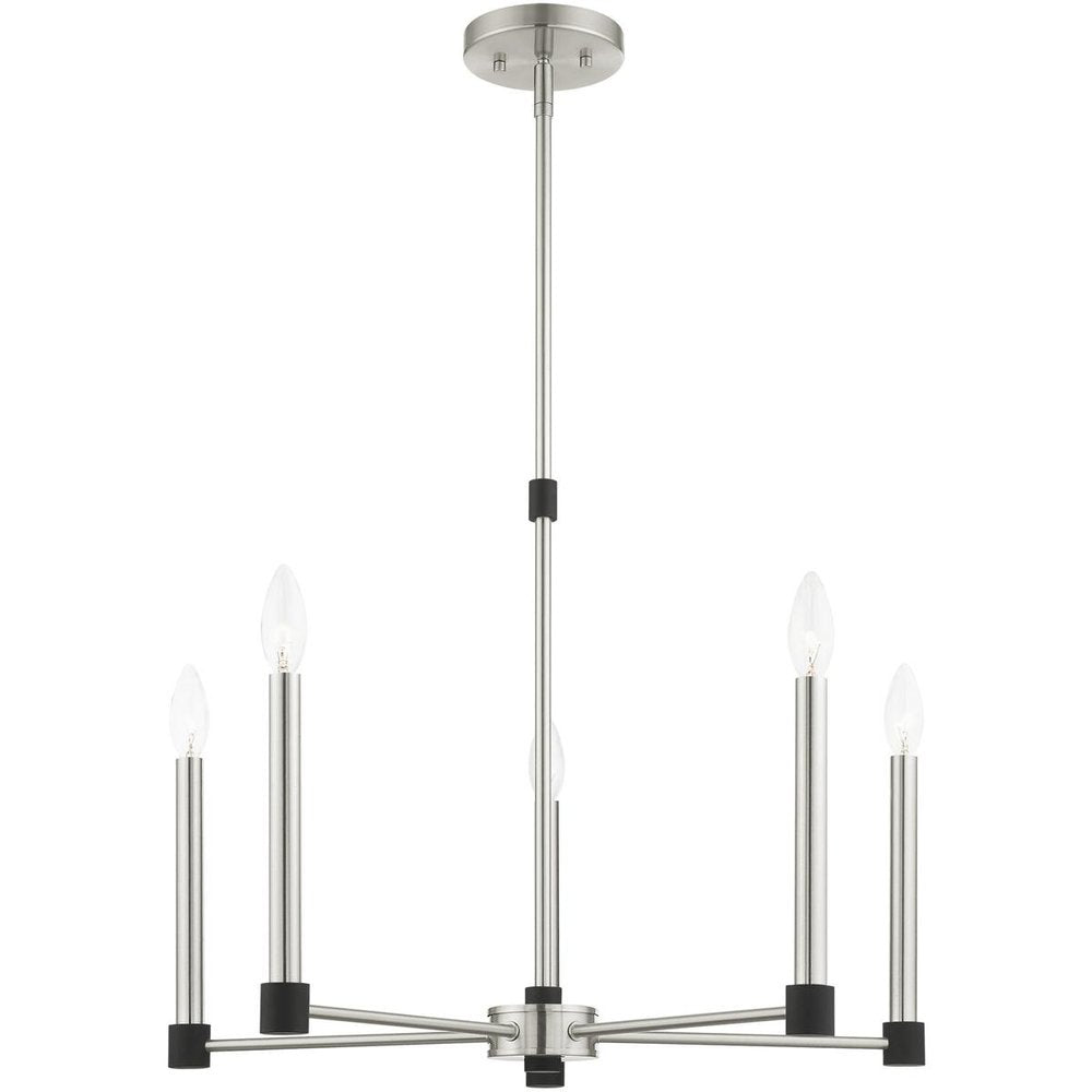 Nickel Five Light Metal Dimmable Chandelier With Shades HomeRoots