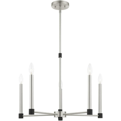 Nickel Five Light Metal Dimmable Chandelier With Shades HomeRoots