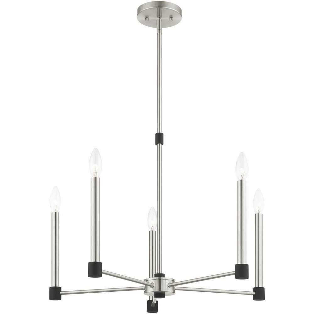 Nickel Five Light Metal Dimmable Chandelier With Shades HomeRoots