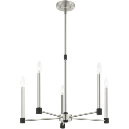 Nickel Five Light Metal Dimmable Chandelier With Shades HomeRoots