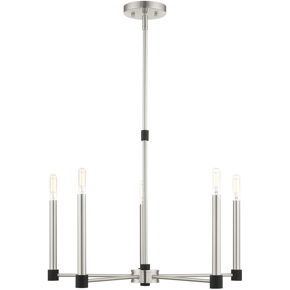 Nickel Five Light Metal Dimmable Chandelier With Shades HomeRoots