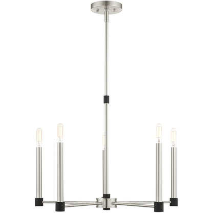 Nickel Five Light Metal Dimmable Chandelier With Shades HomeRoots