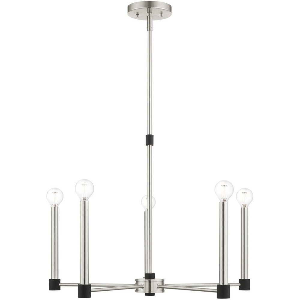 Nickel Five Light Metal Dimmable Chandelier With Shades HomeRoots