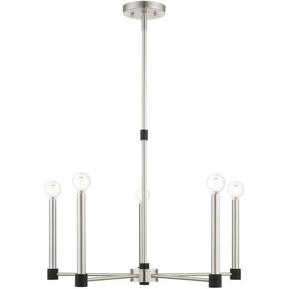 Nickel Five Light Metal Dimmable Chandelier With Shades HomeRoots