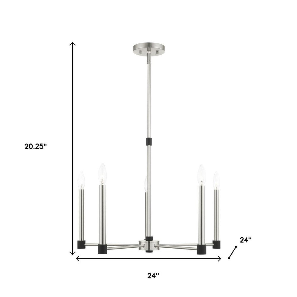 Nickel Five Light Metal Dimmable Chandelier With Shades HomeRoots