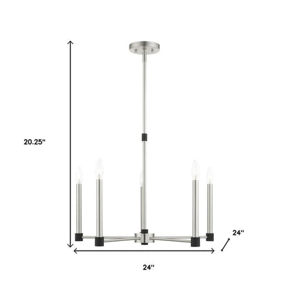Nickel Five Light Metal Dimmable Chandelier With Shades HomeRoots