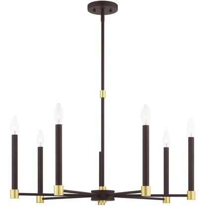 Bronze Seven Light Metal Dimmable Chandelier With Shades HomeRoots