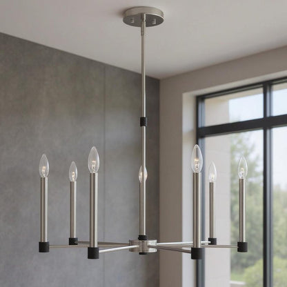Nickel Seven Light Metal Dimmable Chandelier With Shades HomeRoots