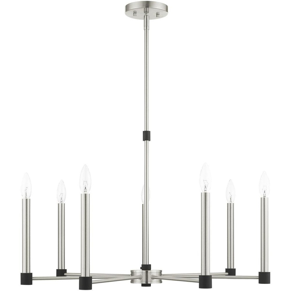 Nickel Seven Light Metal Dimmable Chandelier With Shades HomeRoots