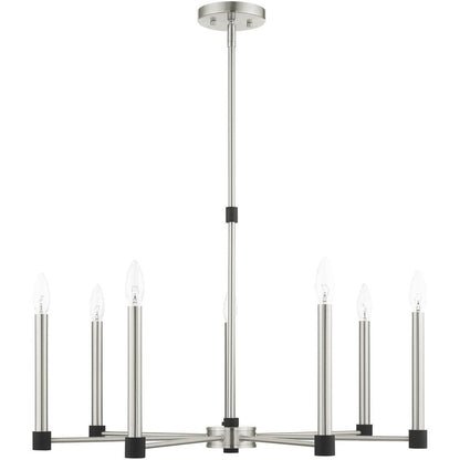 Nickel Seven Light Metal Dimmable Chandelier With Shades HomeRoots