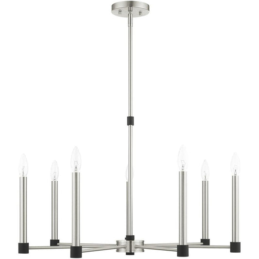 Nickel Seven Light Metal Dimmable Chandelier With Shades HomeRoots