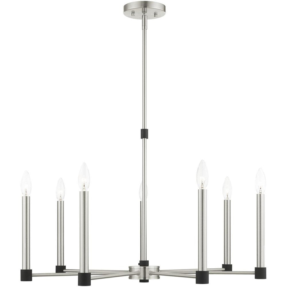 Nickel Seven Light Metal Dimmable Chandelier With Shades HomeRoots