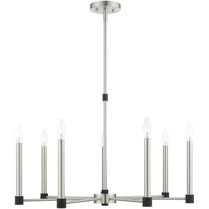 Nickel Seven Light Metal Dimmable Chandelier With Shades HomeRoots