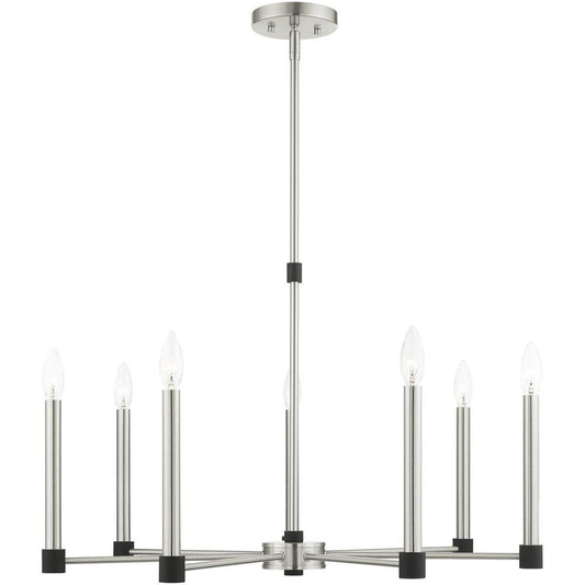 Nickel Seven Light Metal Dimmable Chandelier With Shades HomeRoots
