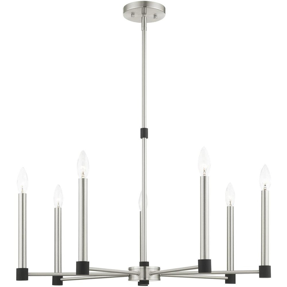 Nickel Seven Light Metal Dimmable Chandelier With Shades HomeRoots