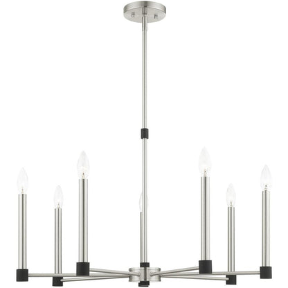 Nickel Seven Light Metal Dimmable Chandelier With Shades HomeRoots