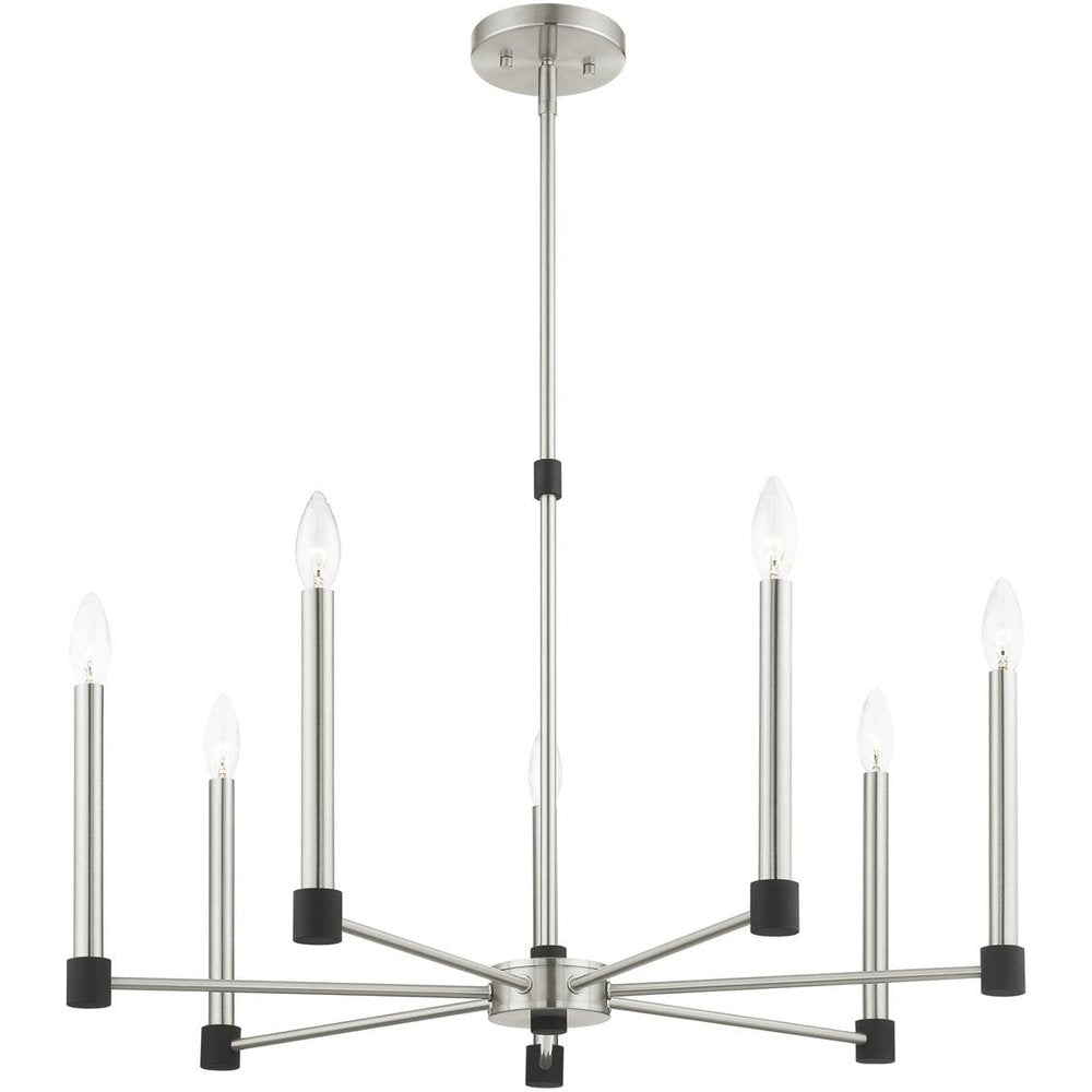 Nickel Seven Light Metal Dimmable Chandelier With Shades HomeRoots