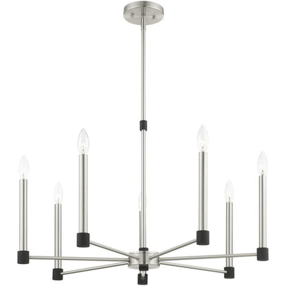 Nickel Seven Light Metal Dimmable Chandelier With Shades HomeRoots