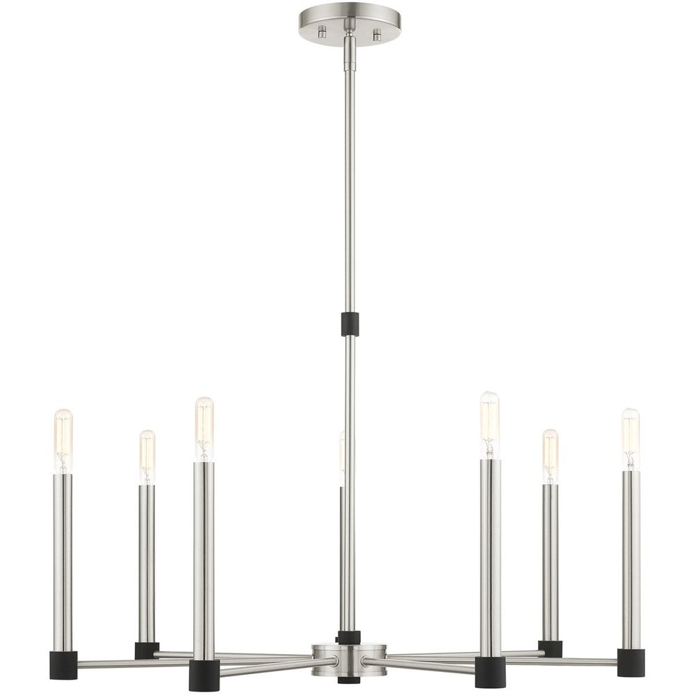 Nickel Seven Light Metal Dimmable Chandelier With Shades HomeRoots