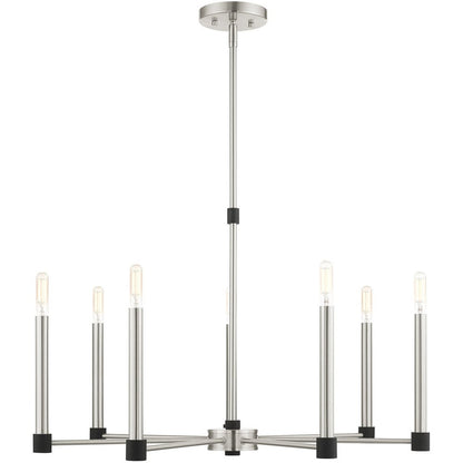 Nickel Seven Light Metal Dimmable Chandelier With Shades HomeRoots