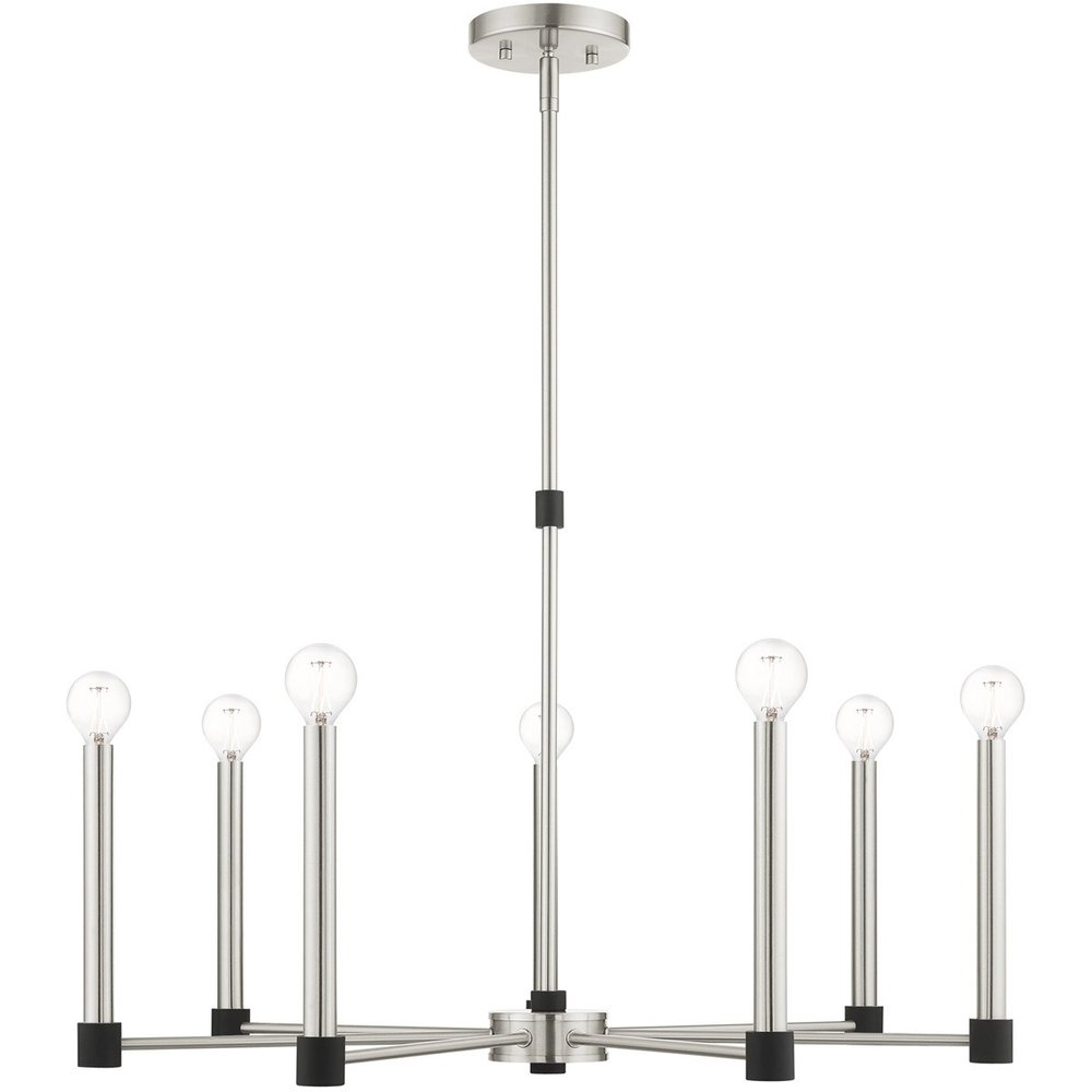 Nickel Seven Light Metal Dimmable Chandelier With Shades HomeRoots