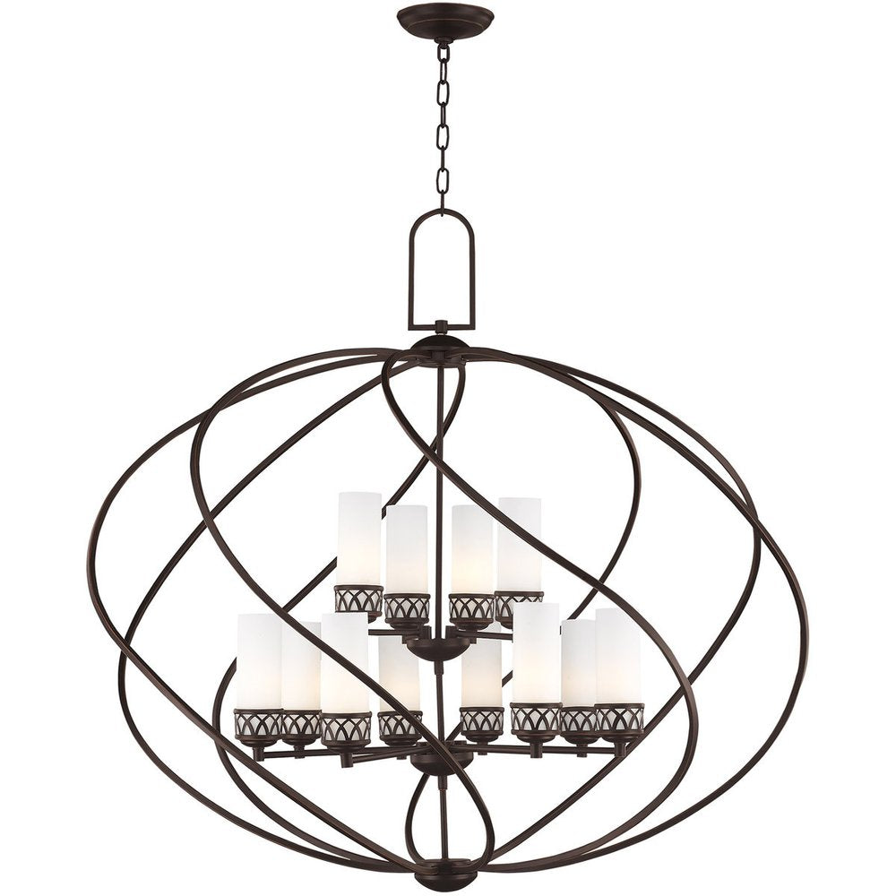 Bronze Twelve Light Metal Dimmable Chandelier With Shades HomeRoots