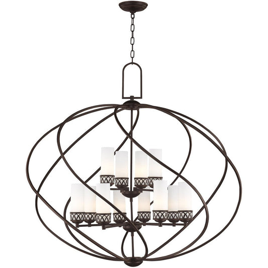 Bronze Twelve Light Metal Dimmable Chandelier With Shades HomeRoots