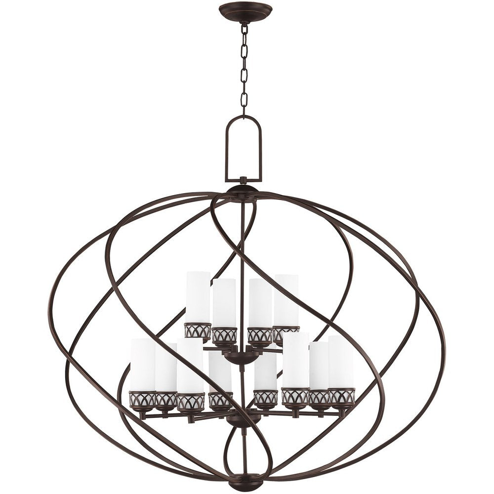 Bronze Twelve Light Metal Dimmable Chandelier With Shades HomeRoots