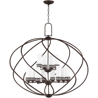 Bronze Twelve Light Metal Dimmable Chandelier With Shades HomeRoots