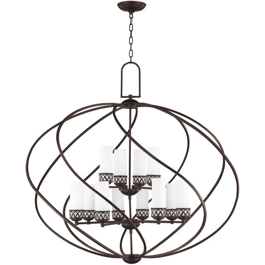 Bronze Twelve Light Metal Dimmable Chandelier With Shades HomeRoots