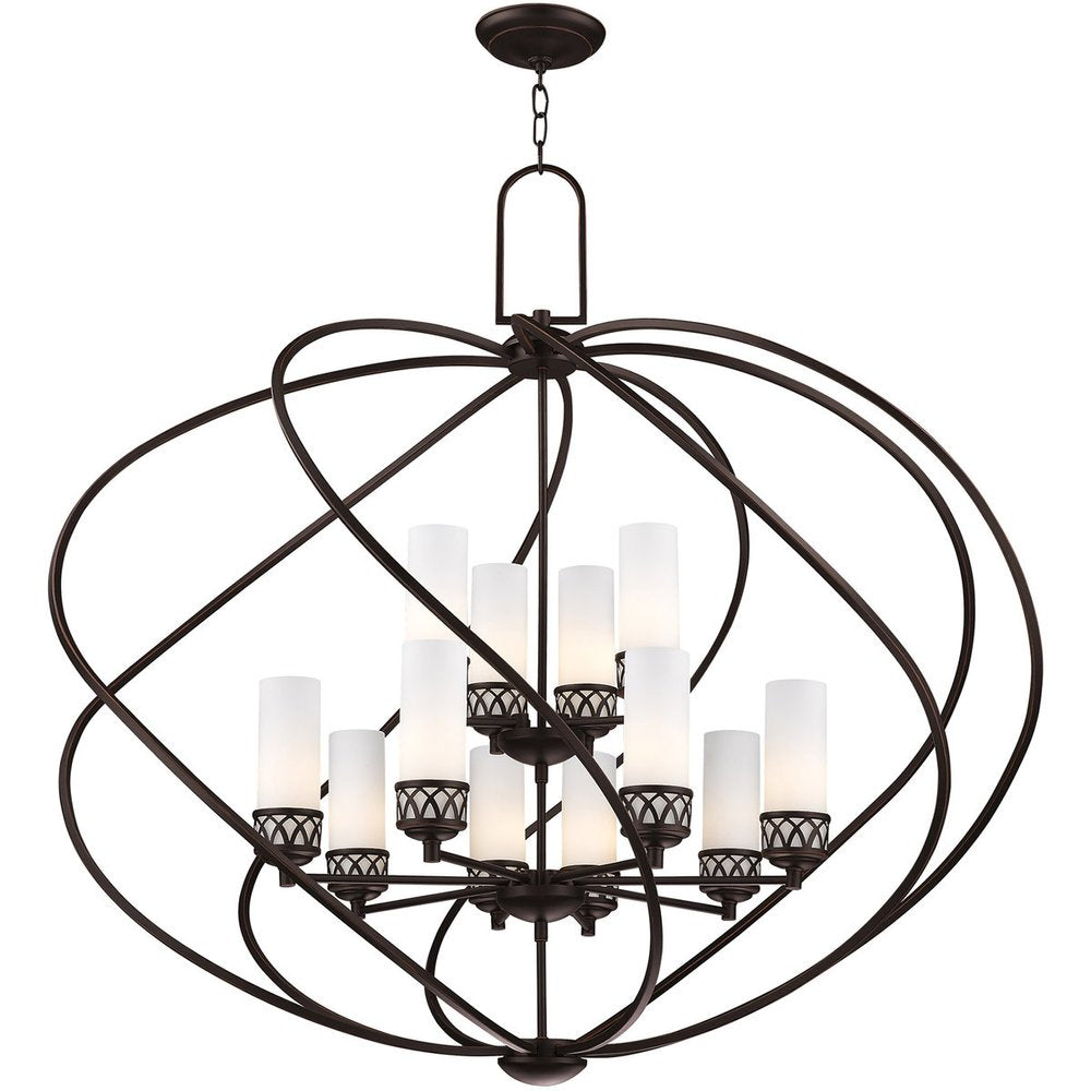 Bronze Twelve Light Metal Dimmable Chandelier With Shades HomeRoots