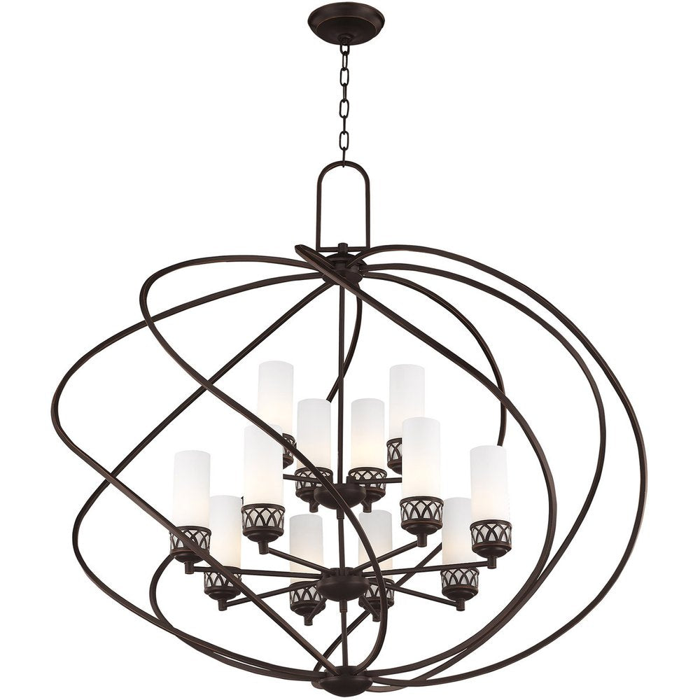 Bronze Twelve Light Metal Dimmable Chandelier With Shades HomeRoots