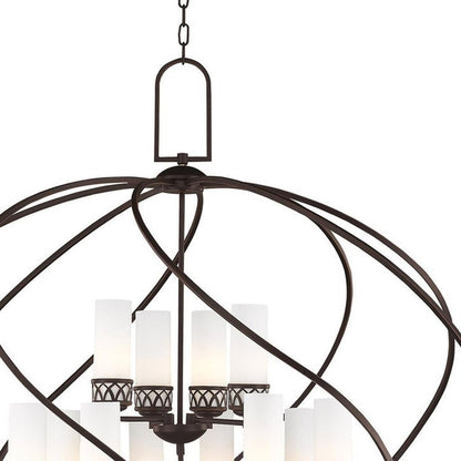 Bronze Twelve Light Metal Dimmable Chandelier With Shades HomeRoots